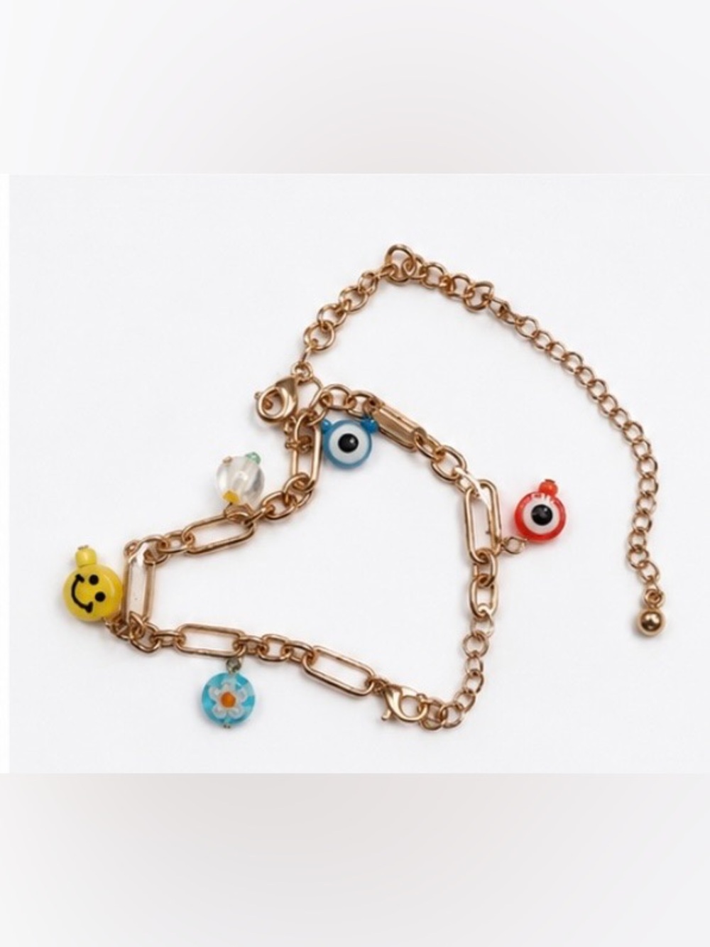 Gold-Tone Charm Chain Bracelet with Blue and Red Evil Eye Charms